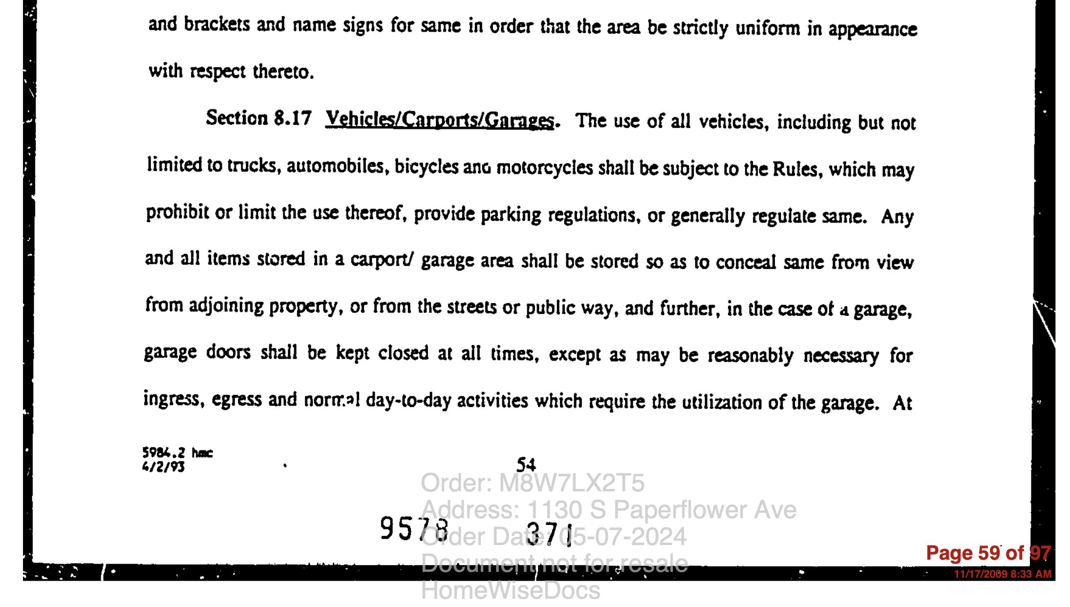 Screenshot of a Tucson area CC&Rs document outlining the rules relating to garages.